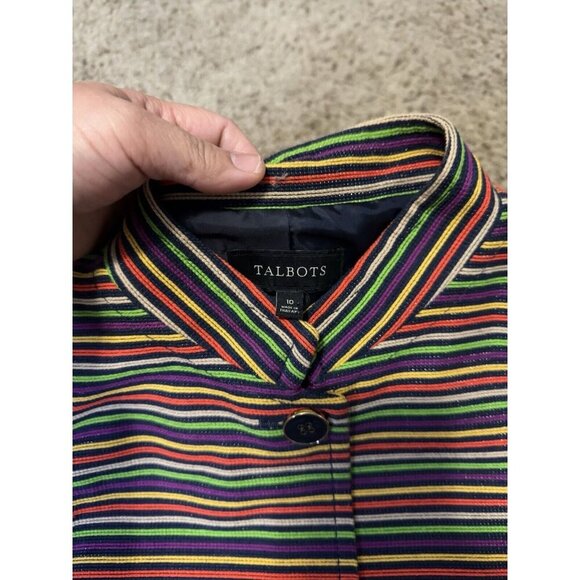 TALBOTS Two Piece Pencil Skirt Suit Set Rainbow Striped Career Office Formal 10 - Picture 6 of 15